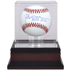 Rod Carew Minnesota Twins Autographed Baseball with "3053 Hits" Inscription & Mahogany Baseball Display Case