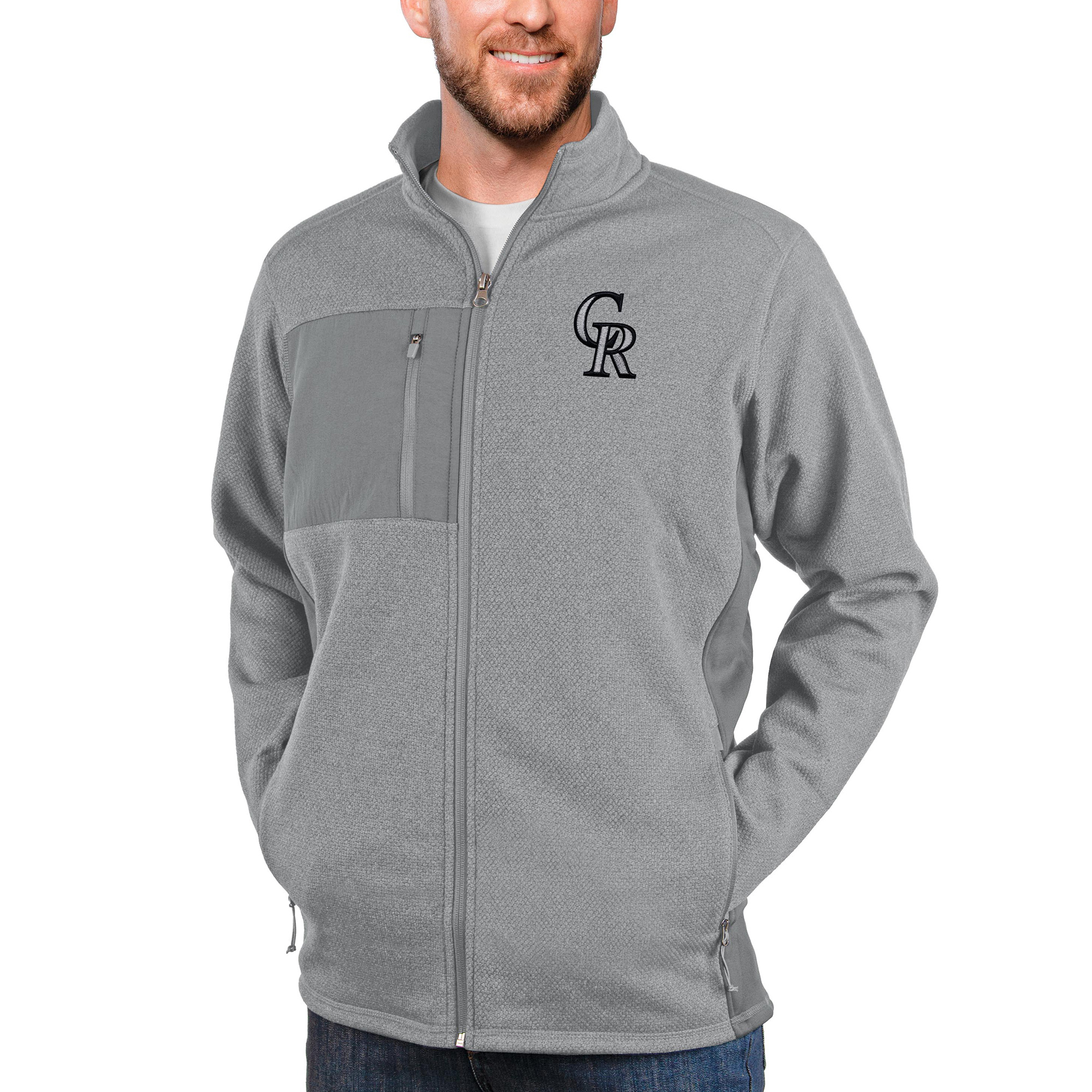 Men's Antigua Heathered Gray Colorado Rockies Course Full-Zip Jacket