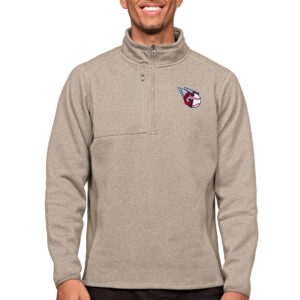 Men's Antigua Oatmeal Cleveland Guardians Course Quarter-Zip Pullover Top