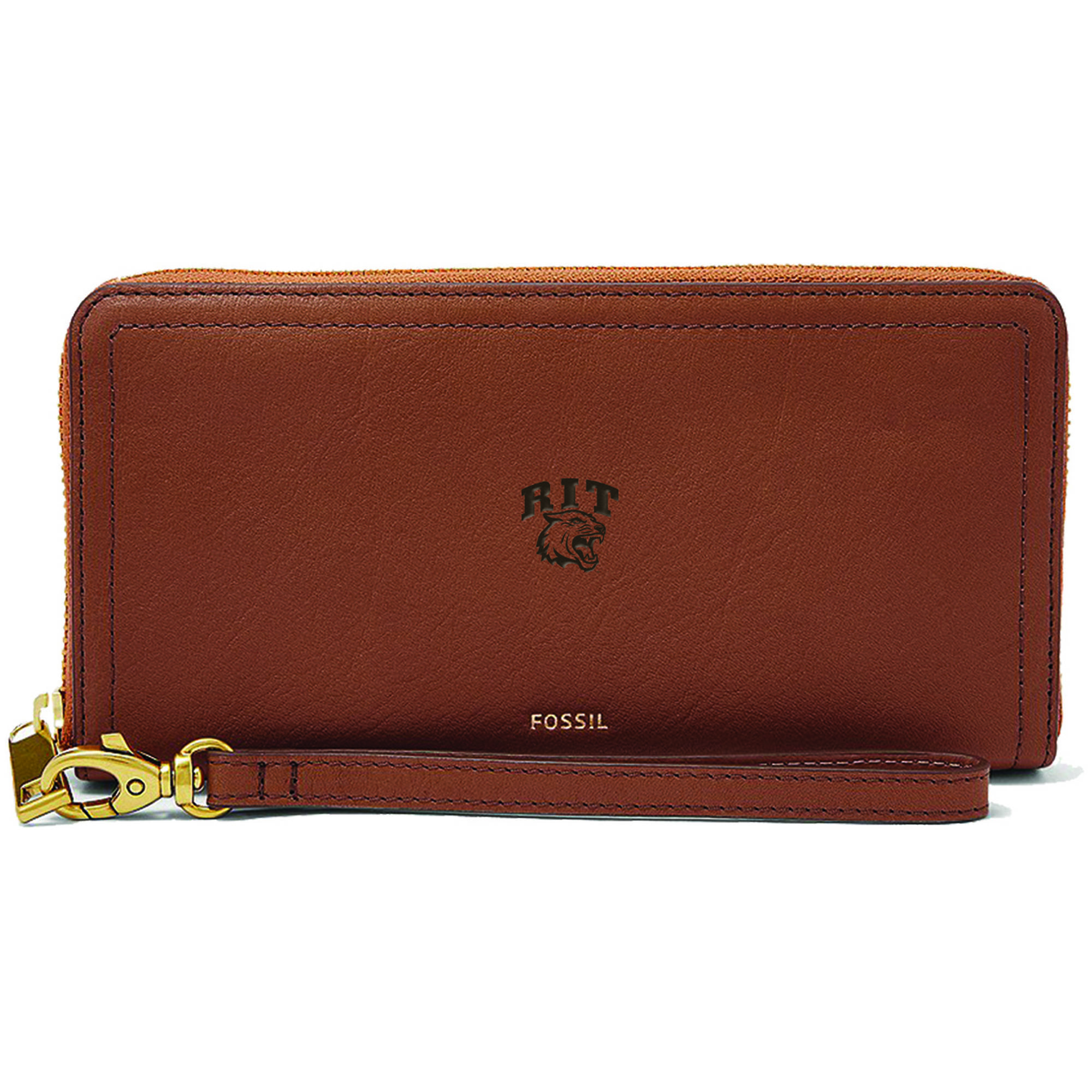 Women's Fossil Brown Rochester Institute of Technology Tigers Leather Logan RFID Zip Around Clutch