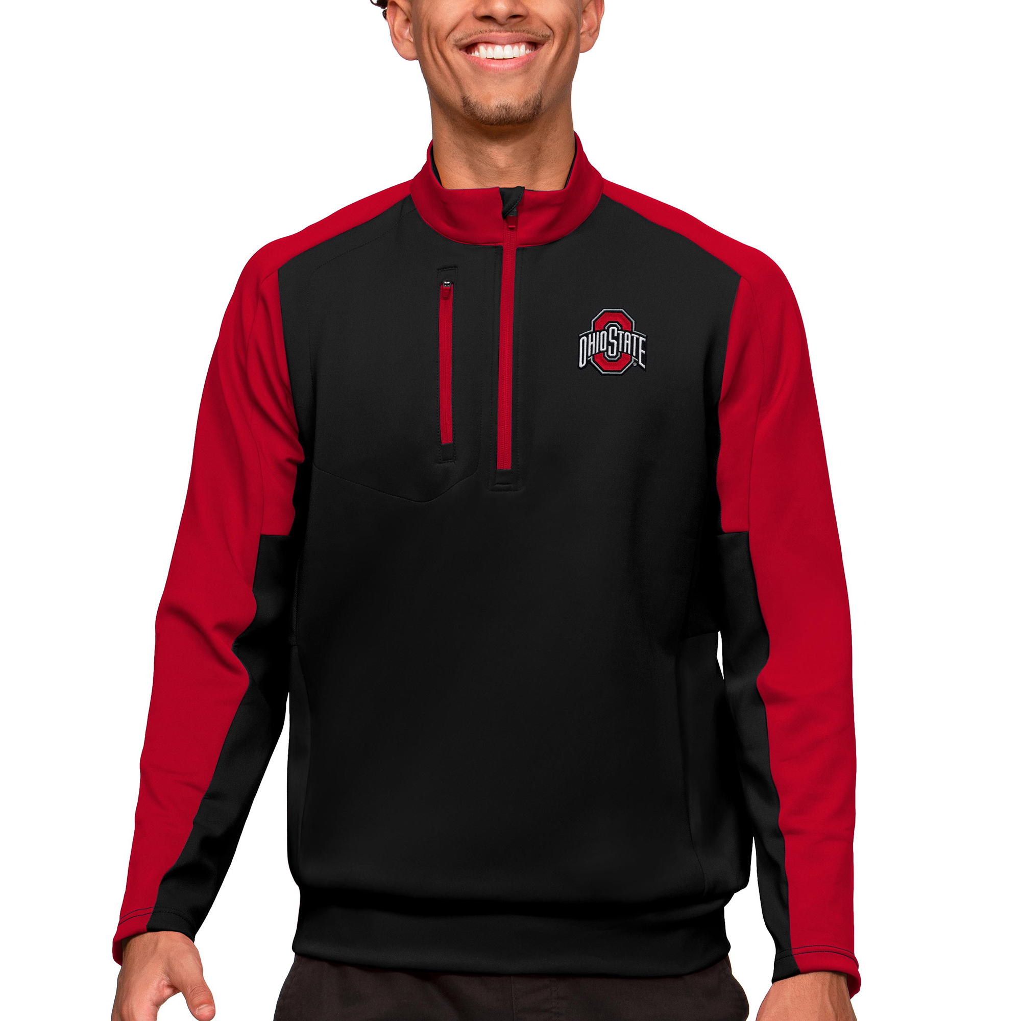 Men's Antigua Black/Scarlet Ohio State Buckeyes Team Quarter-Zip Pullover Top