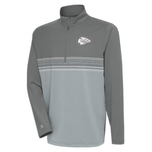 Men's Antigua Steel Kansas City Chiefs Metallic Logo Pace Quarter-Zip Pullover Top