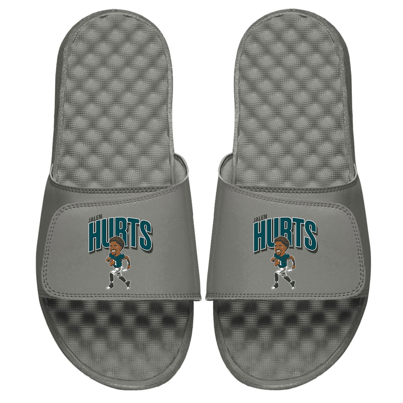 ISlide X BreakingT Jalen Hurts Gray NFLPA Caricature Slide Sandals
