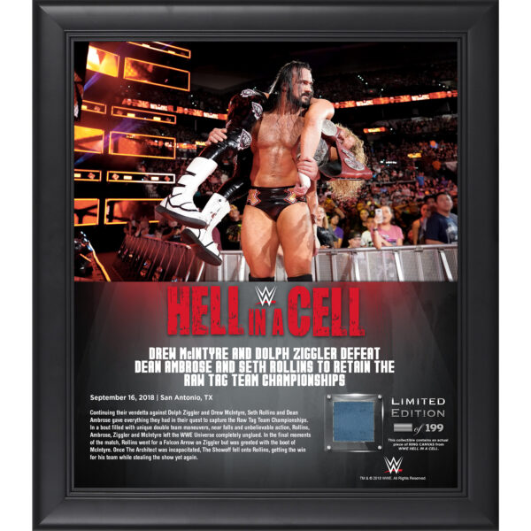 Drew McIntyre & Dolph Ziggler WWE Framed 15" x 17" 2018 Hell In A Cell Collage with a Piece of Match-Used Canvas - Limited Edition of 199