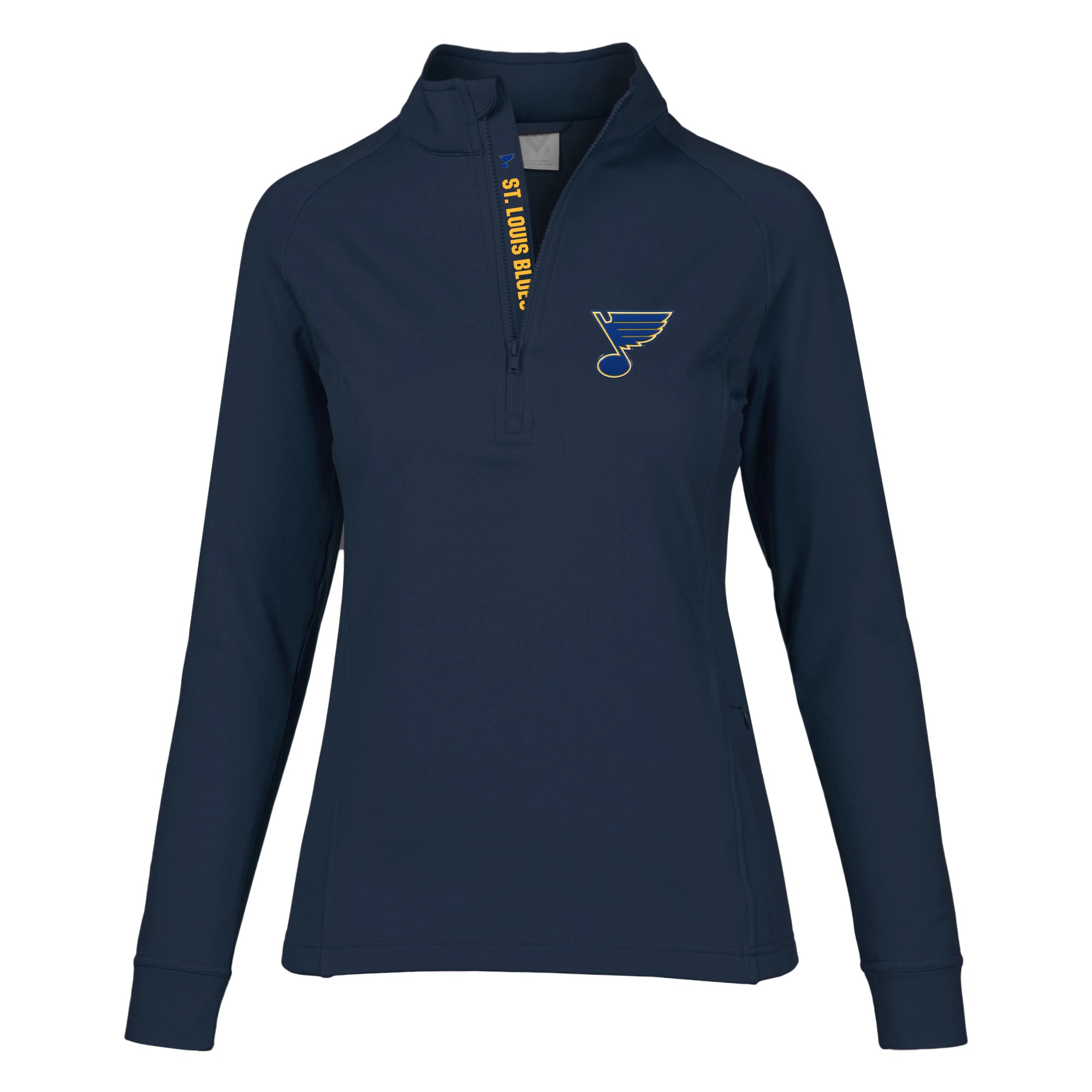 Women's Levelwear Navy St. Louis Blues Essence Icon Mantra Quarter-Zip Pullover Top