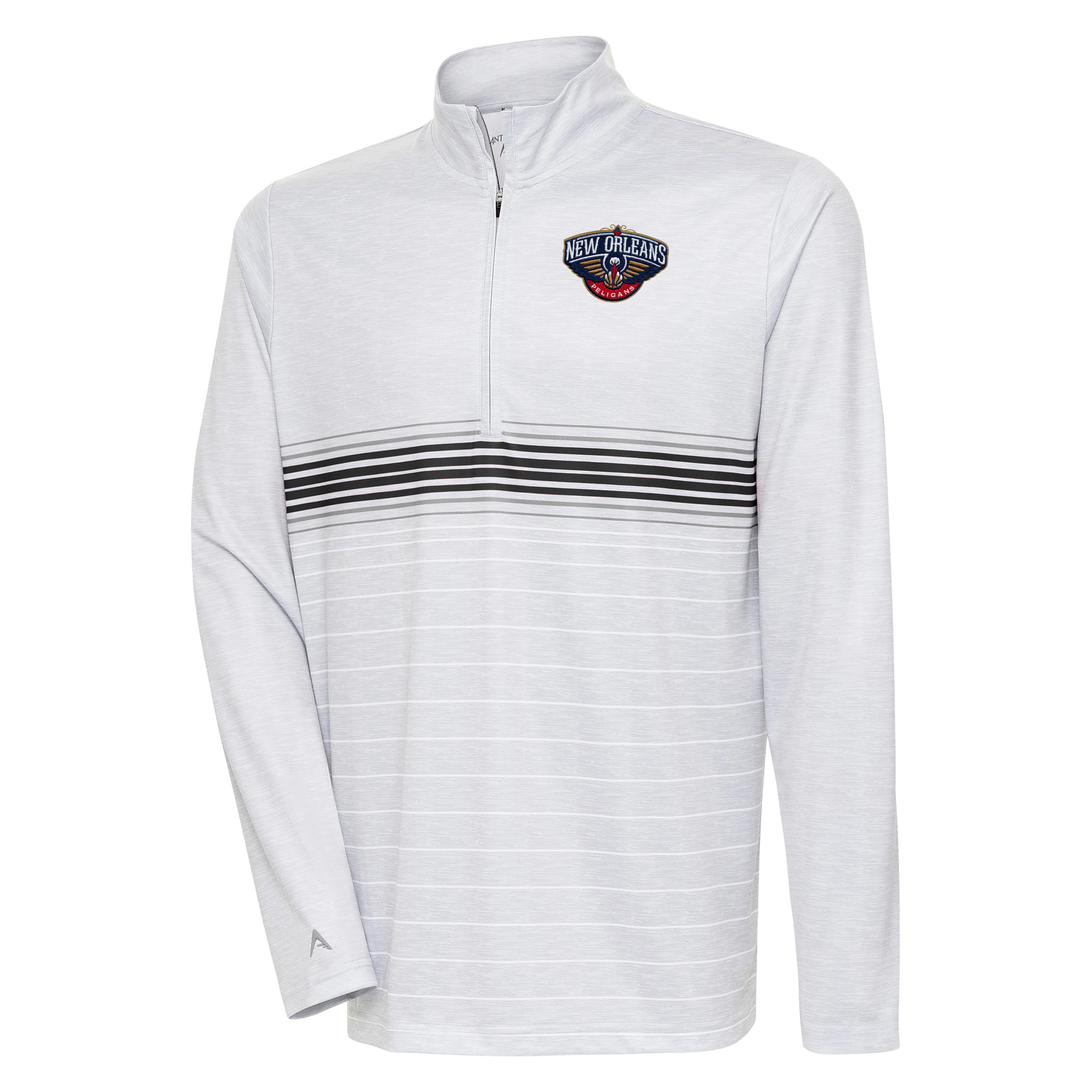 Men's Antigua Heather Gray/Black New Orleans Pelicans Bullseye Quarter-Zip Pullover Top