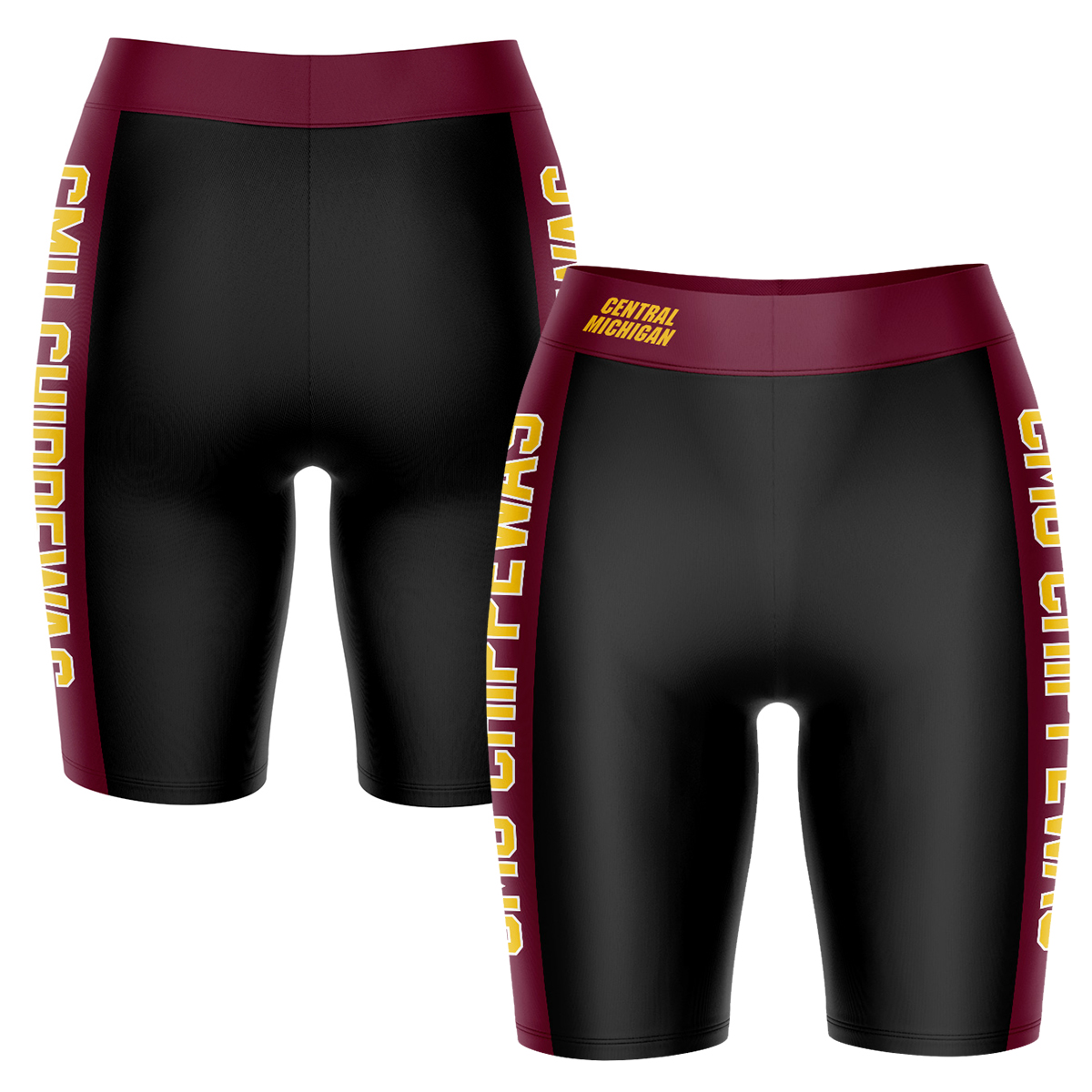 Women's Black/Maroon Cent. Michigan Chippewas Plus Size Striped Design Bike Shorts