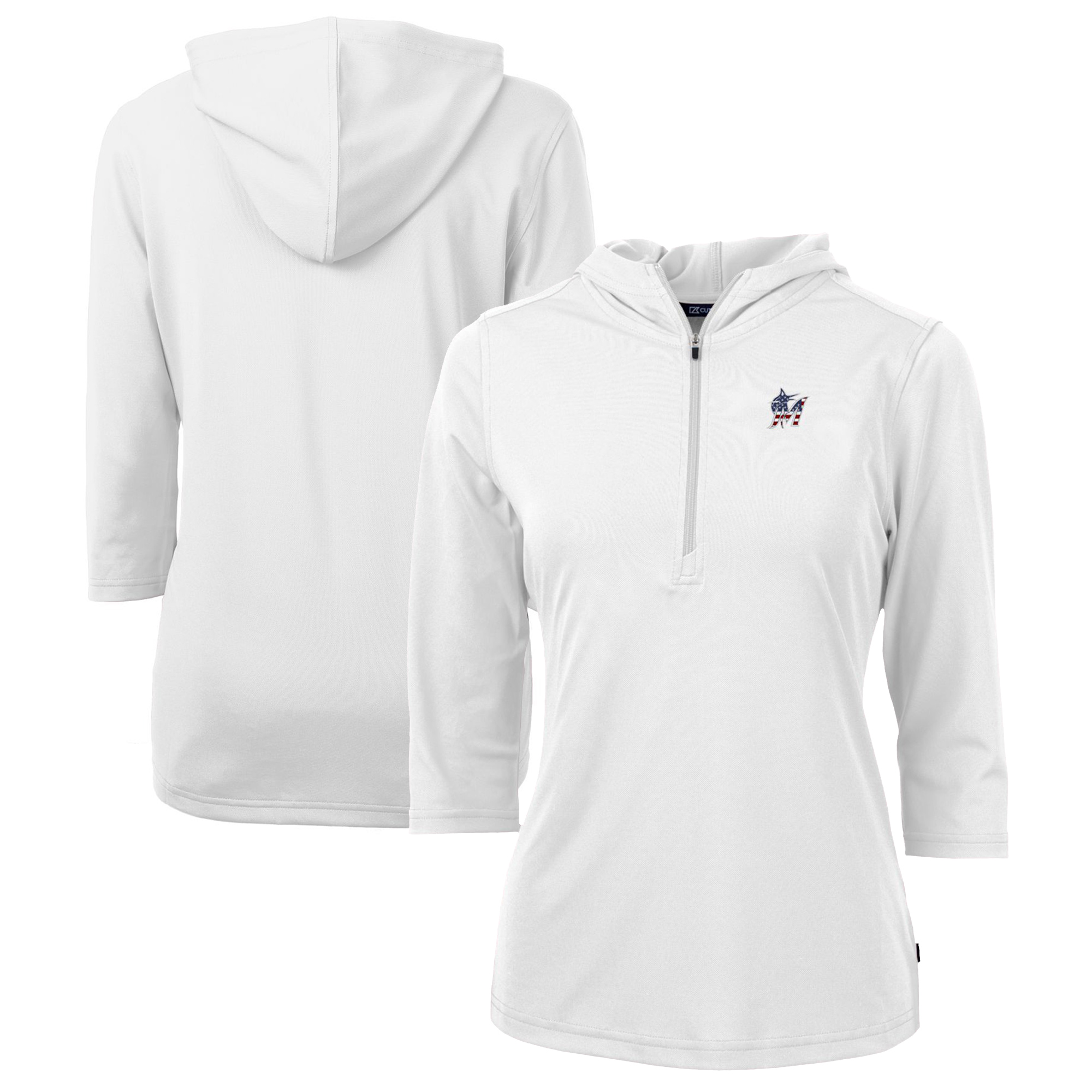 Women's Cutter & Buck White Miami Marlins Americana Logo DryTec Virtue Eco Pique Recycled Half-Zip Pullover Hoodie - Image 5