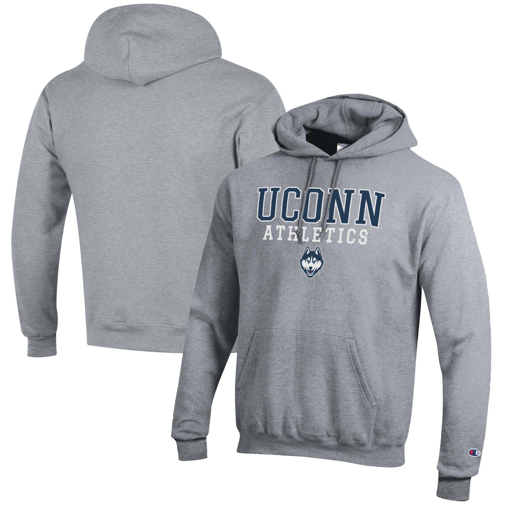 Men's Champion Gray UConn Huskies Athletics Logo Stack Pullover Hoodie