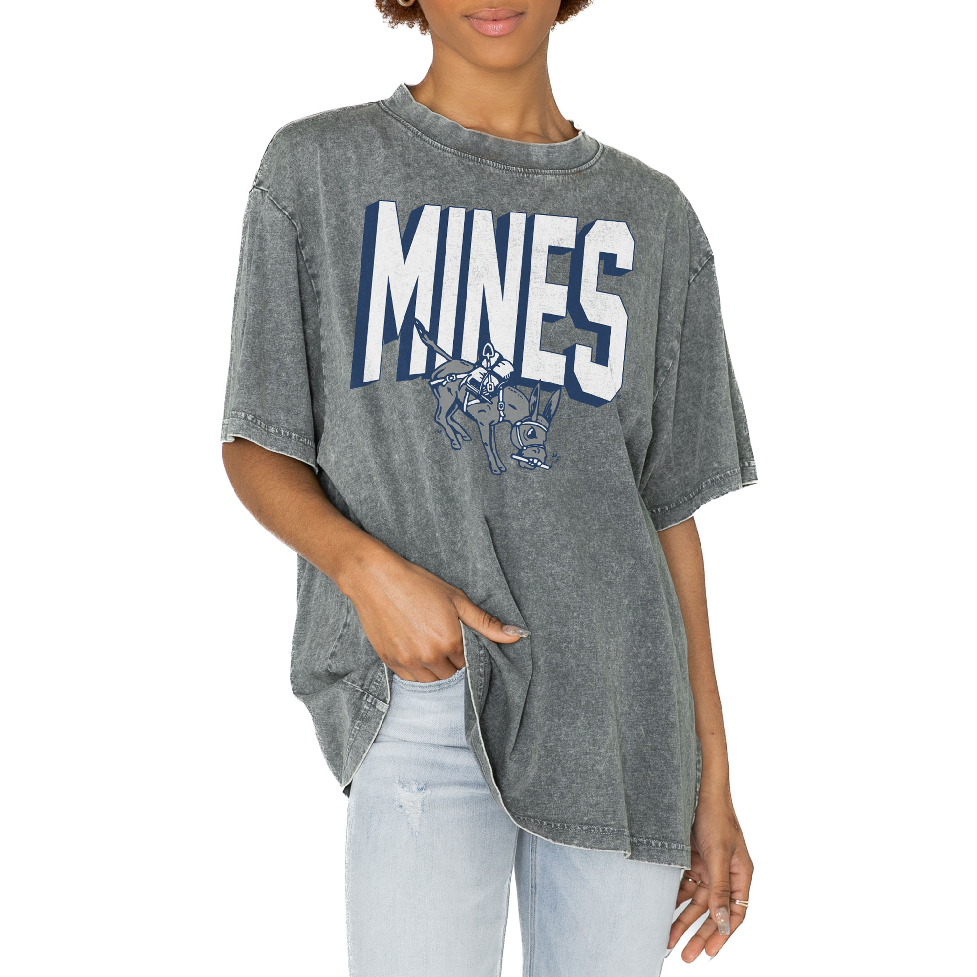 Women's Gameday Couture Gray Colorado School of Mines Orediggers Solid Defense Oversized T-Shirt