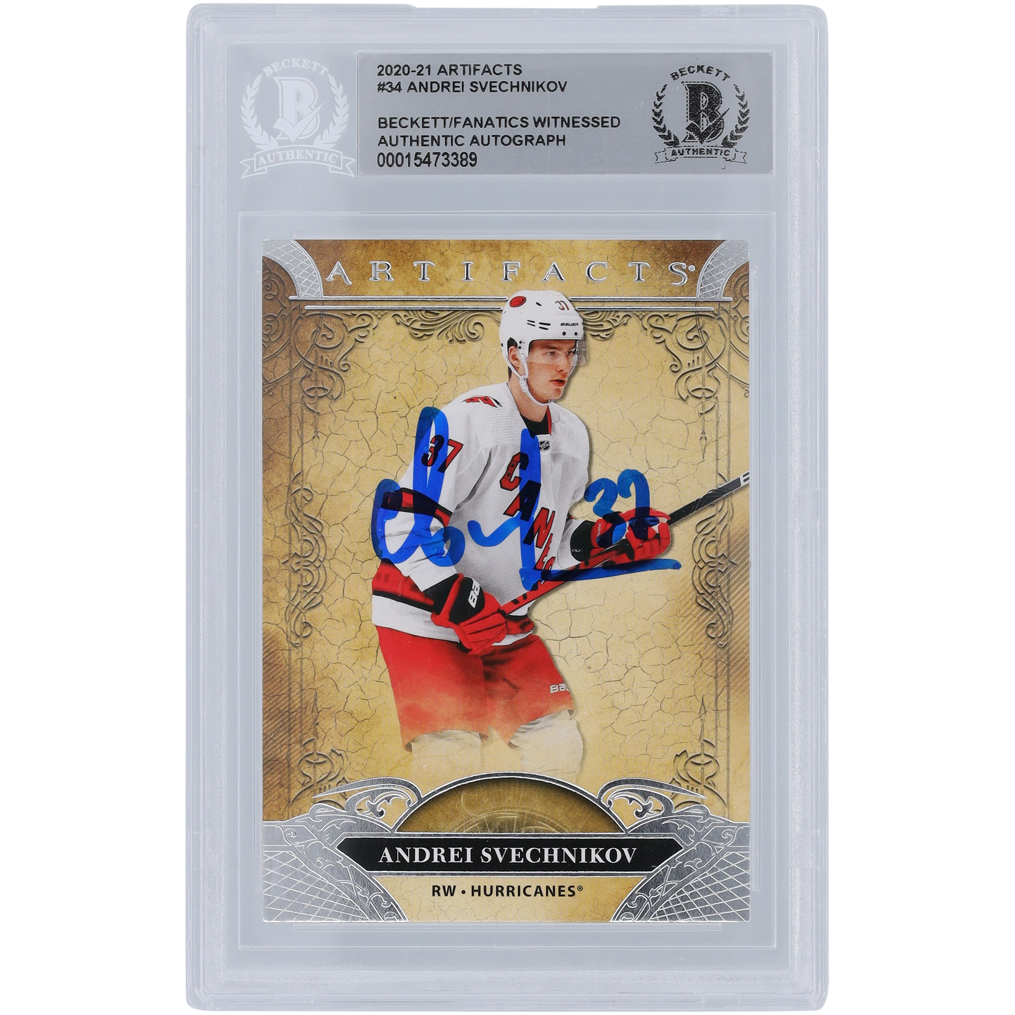 Andrei Svechnikov Carolina Hurricanes Autographed 2020-21 Upper Deck Artifacts #34 Beckett Fanatics Witnessed Authenticated Card - Image 2