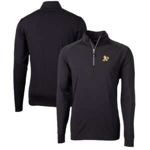 Men's Cutter & Buck Black Athletics Adapt Eco Knit Stretch Recycled Quarter-Zip Pullover Top