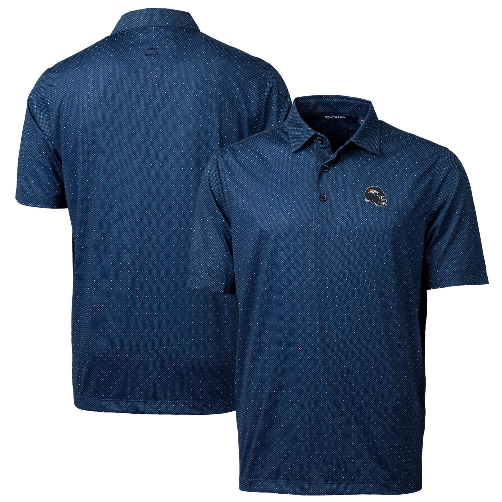 Men's Cutter & Buck Navy Denver Broncos Helmet Pike Double Dot Print Stretch Polo - Image 5