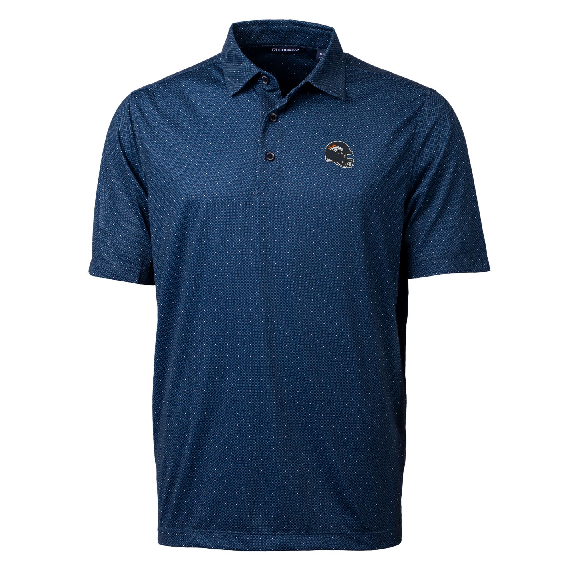 Men's Cutter & Buck Navy Denver Broncos Helmet Pike Double Dot Print Stretch Polo - Image 6