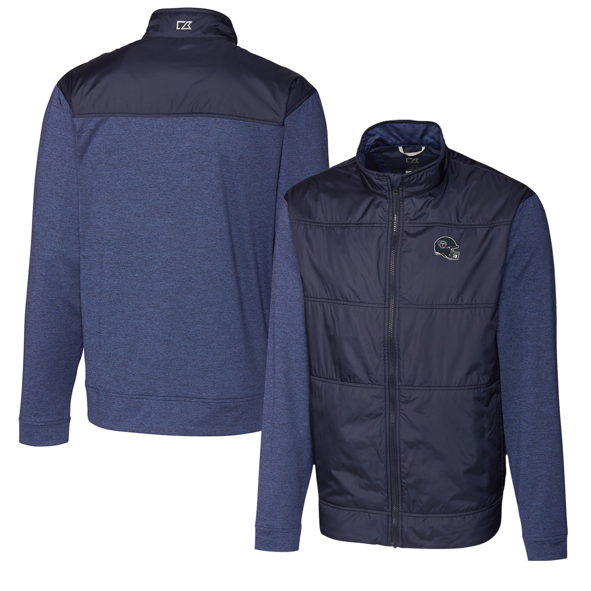 Men's Cutter & Buck Navy Tennessee Titans Helmet Stealth Hybrid Quilted Full-Zip Windbreaker Jacket - Image 2