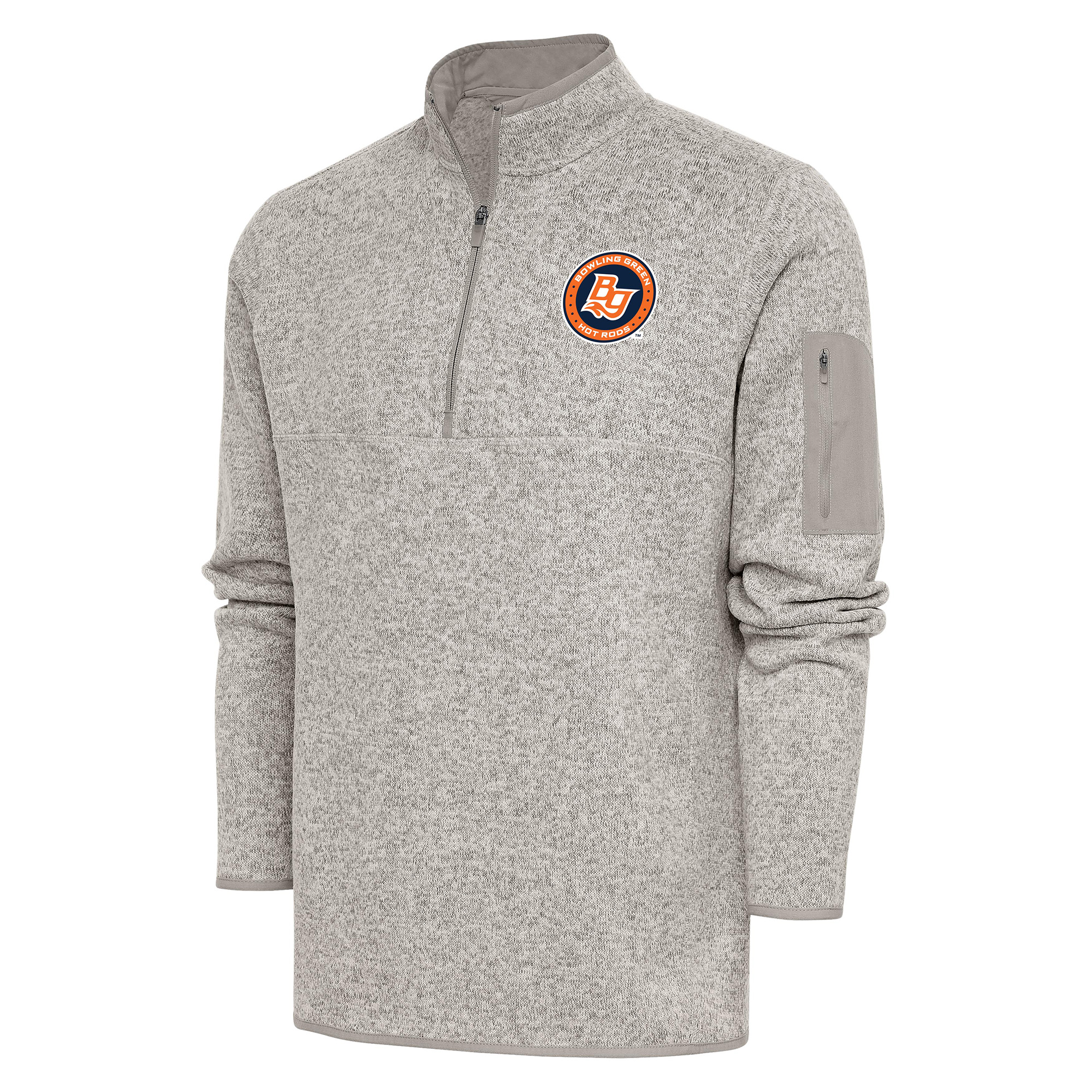 Men's Antigua Oatmeal Bowling Green Hot Rods Fortune Quarter-Zip Pullover Jacket