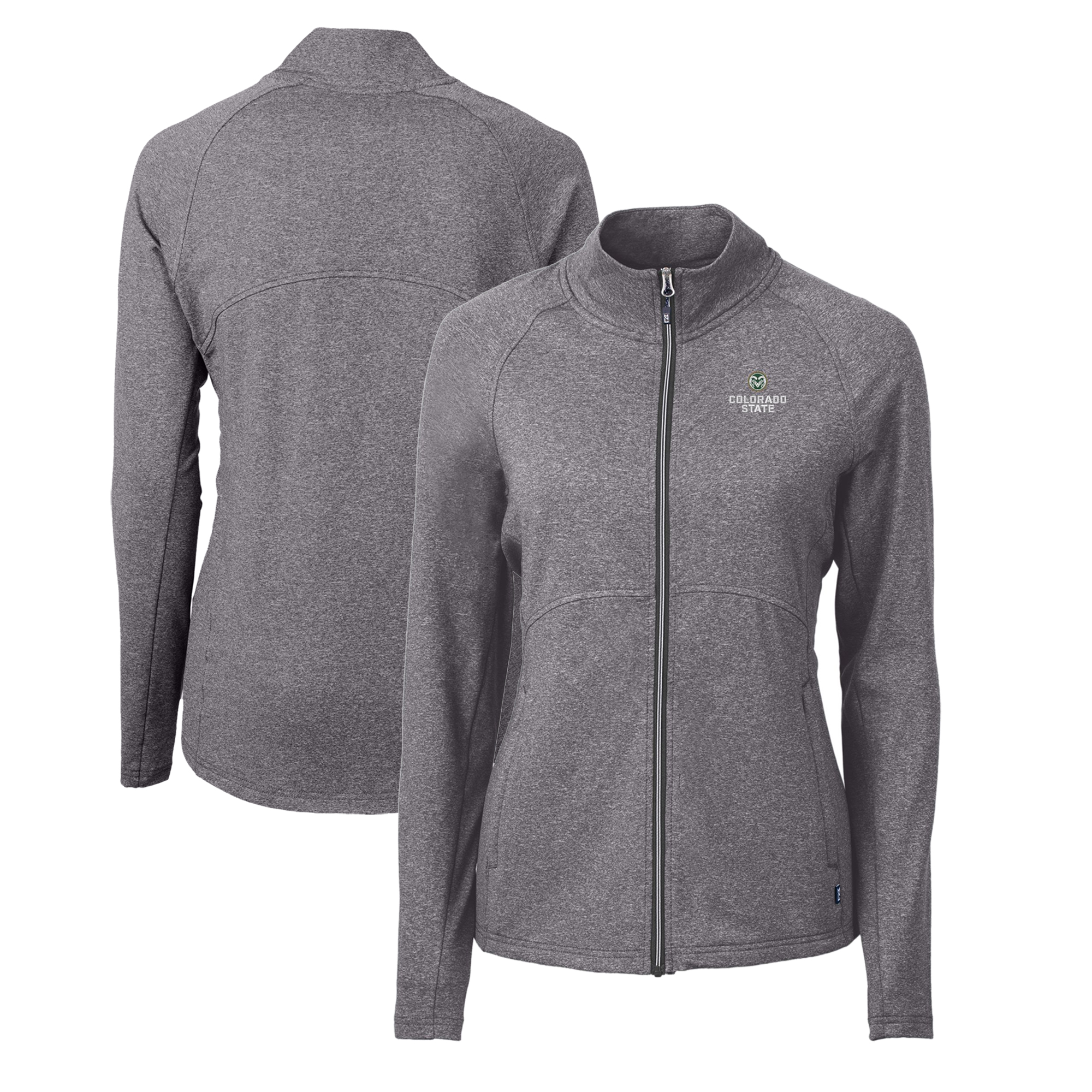 Women's Cutter & Buck Heather Black Colorado State Rams Adapt Eco Knit Heather Recycled Full-Zip Jacket
