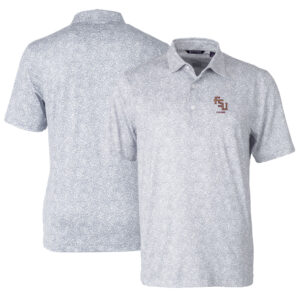 Men's Cutter & Buck Gray Florida State Seminoles Alumni Logo Pike Constellation Print Stretch Polo
