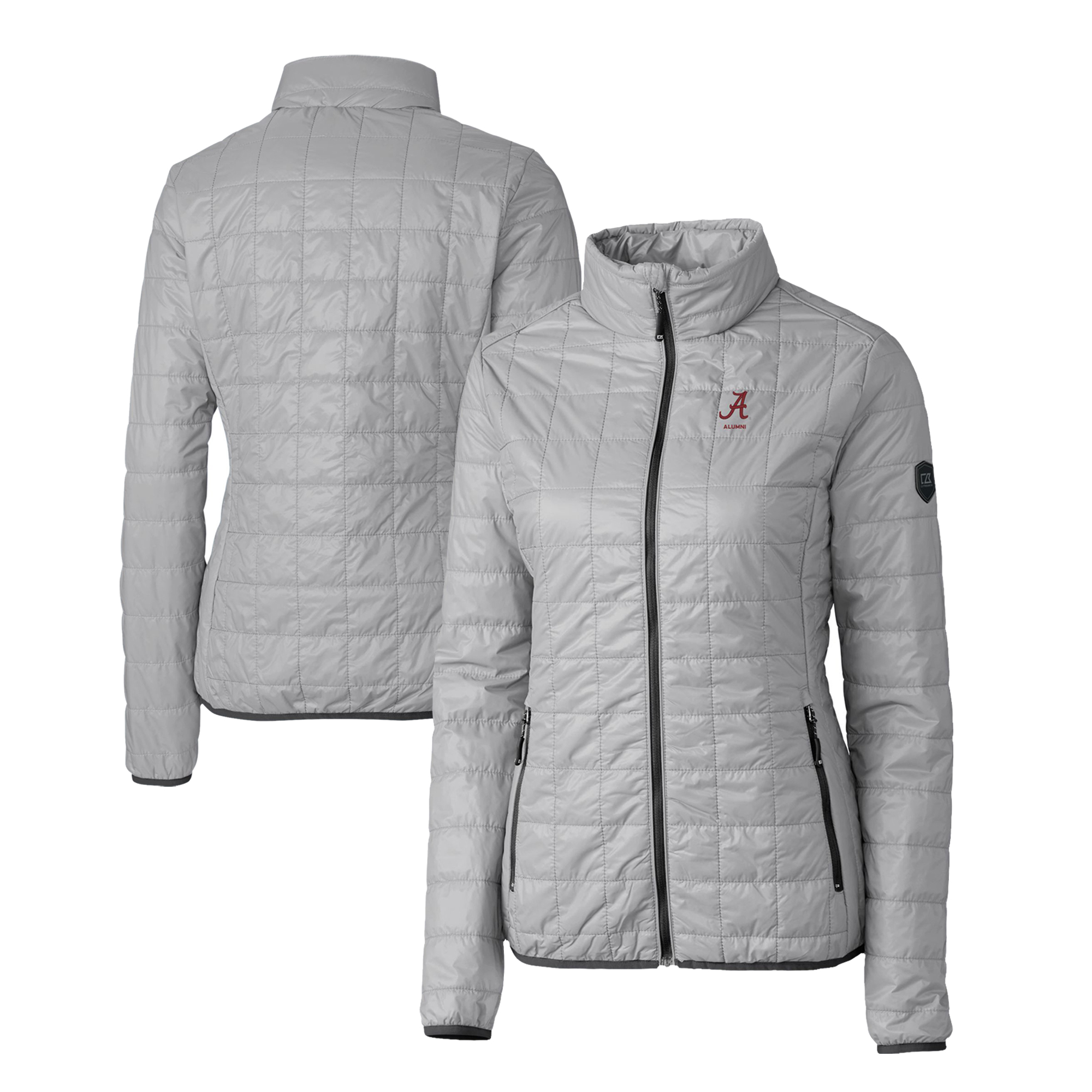 Women's Cutter & Buck Gray Alabama Crimson Tide Alumni Rainier PrimaLoft Eco Insulated Full-Zip Puffer Jacket