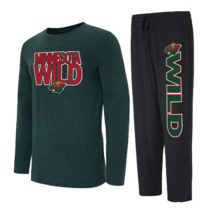 Men's Concepts Sport Black/Green Minnesota Wild Meter Long Sleeve T-Shirt & Pants Sleep Set