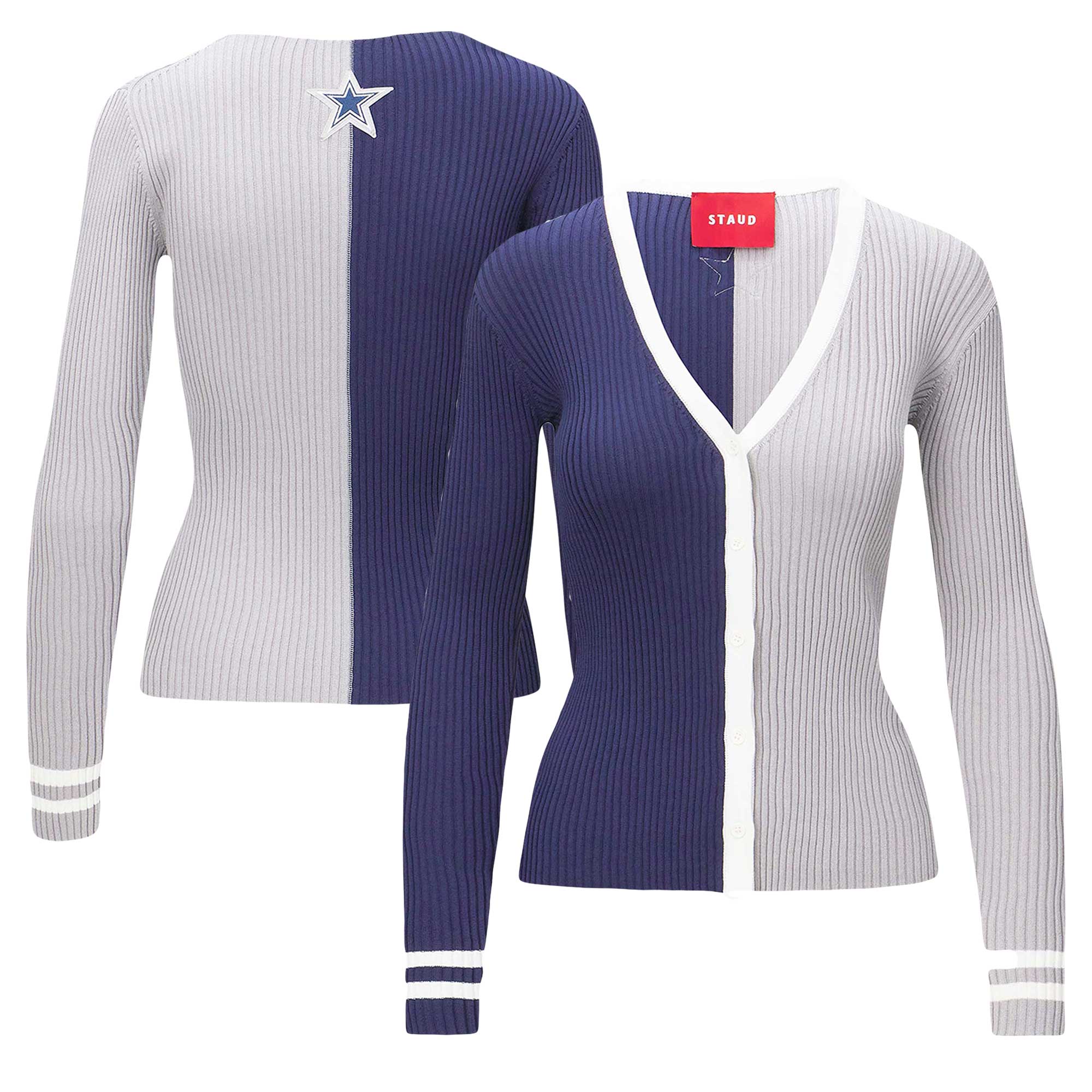 Women's STAUD Navy/White Dallas Cowboys Cargo Sweater - Image 2