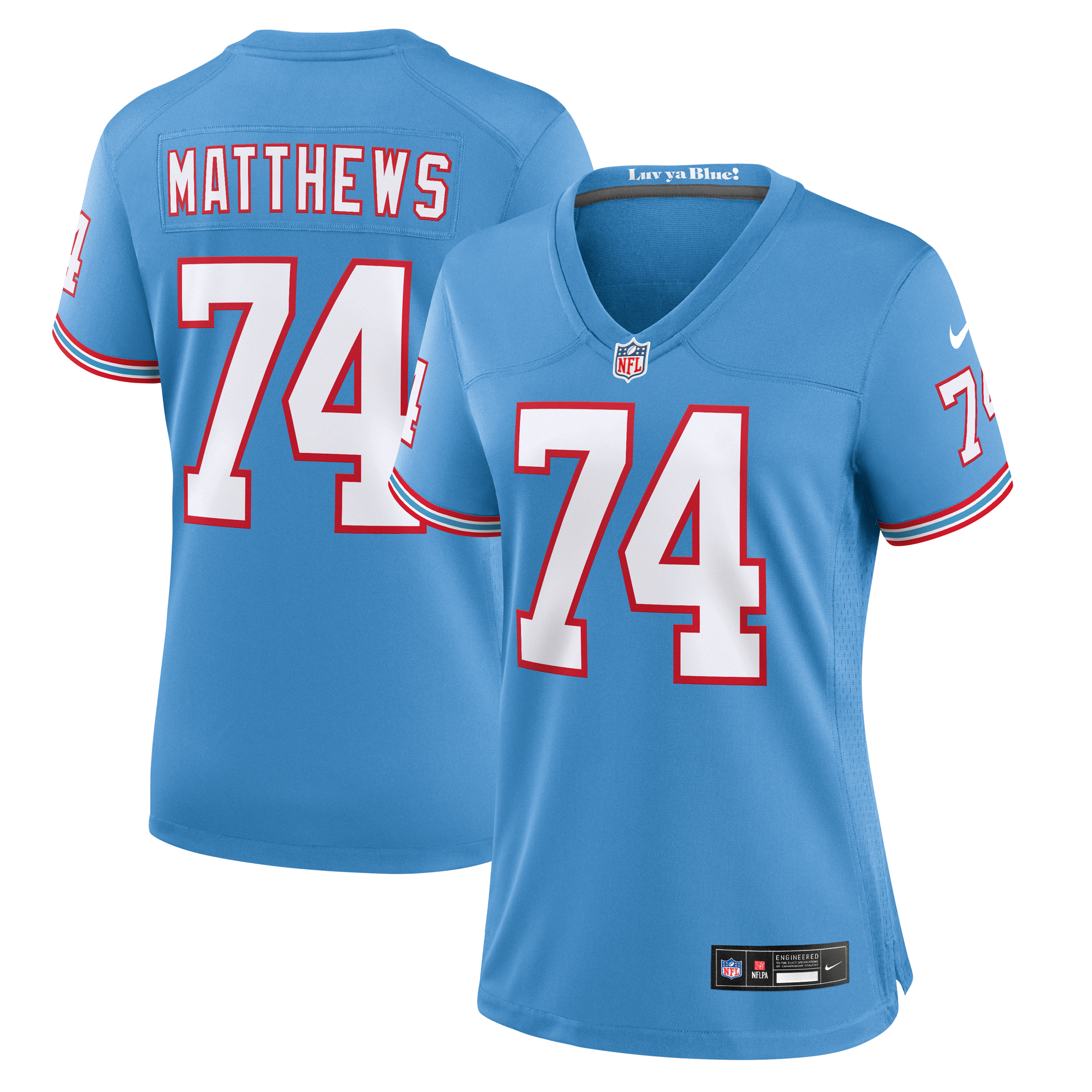 Women's Nike Bruce Matthews Light Blue Tennessee Titans Oilers Throwback Retired Player Game Jersey - Image 2