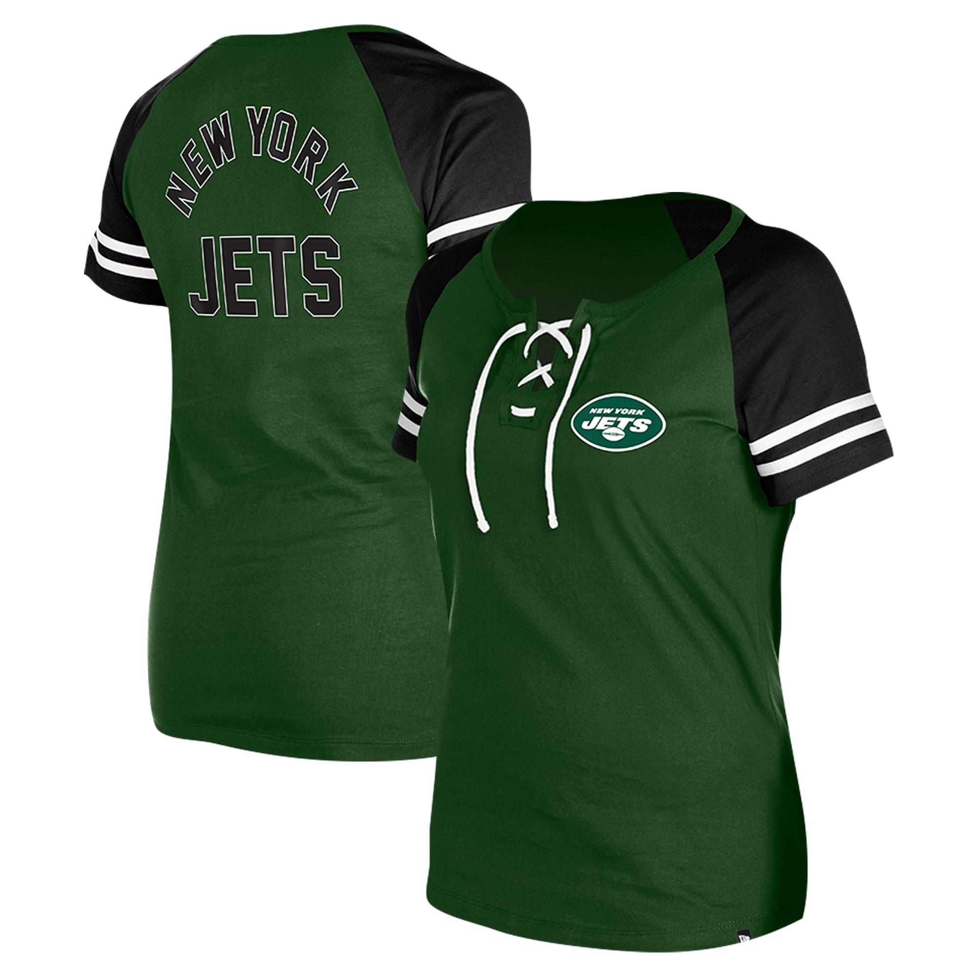 Women's New Era Green New York Jets Lace-Up Raglan T-Shirt