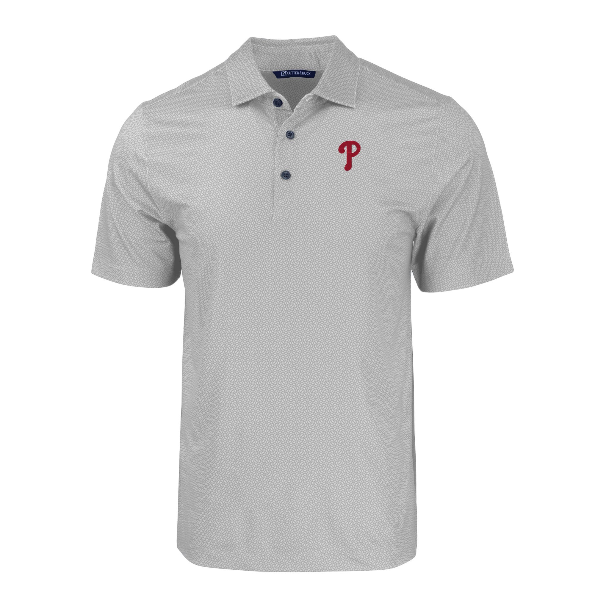 Men's Cutter & Buck Gray Philadelphia Phillies Big & Tall Pike Eco Tonal Geo Print Stretch Recycled Polo - Image 3