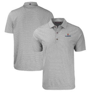 Men's Cutter & Buck  Heather Gray Illinois Fighting Illini Big & Tall Forge Eco Stripe Stretch Recycled Polo