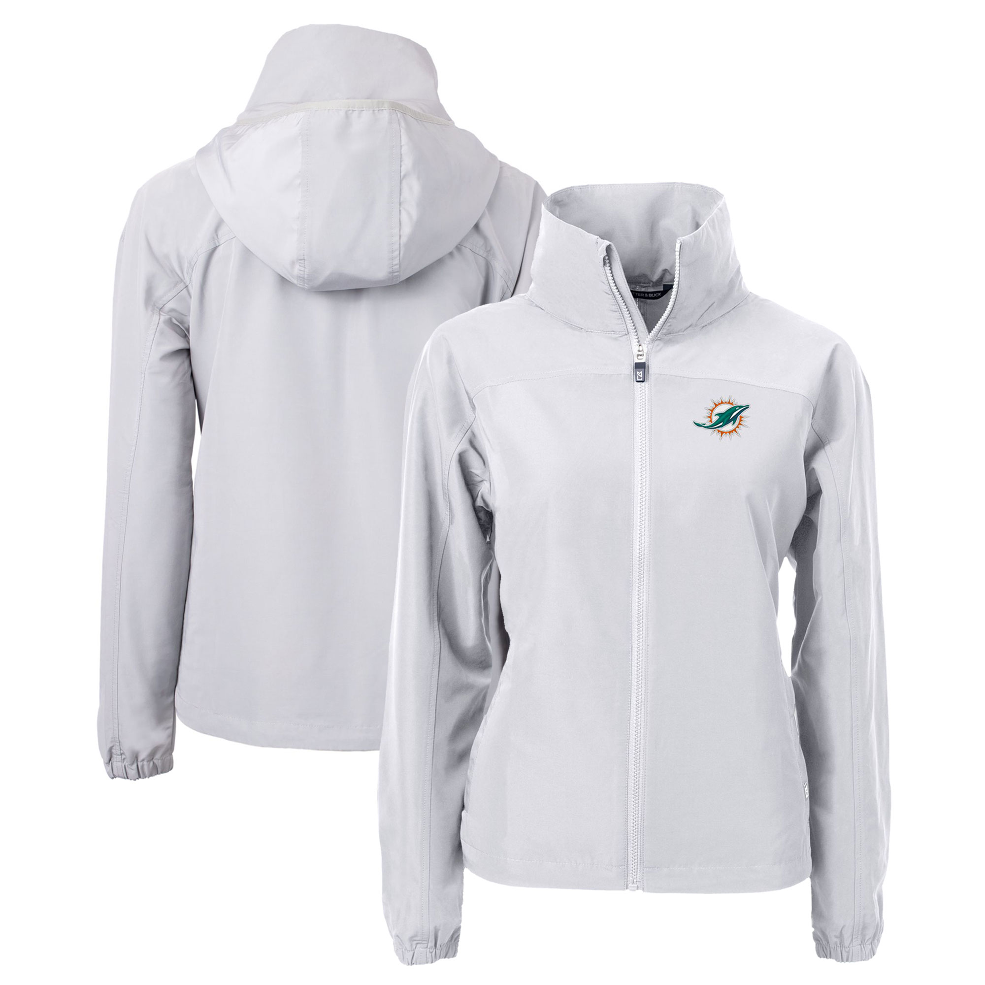 Women's Cutter & Buck Gray Miami Dolphins Charter Eco Recycled Full-Zip Jacket