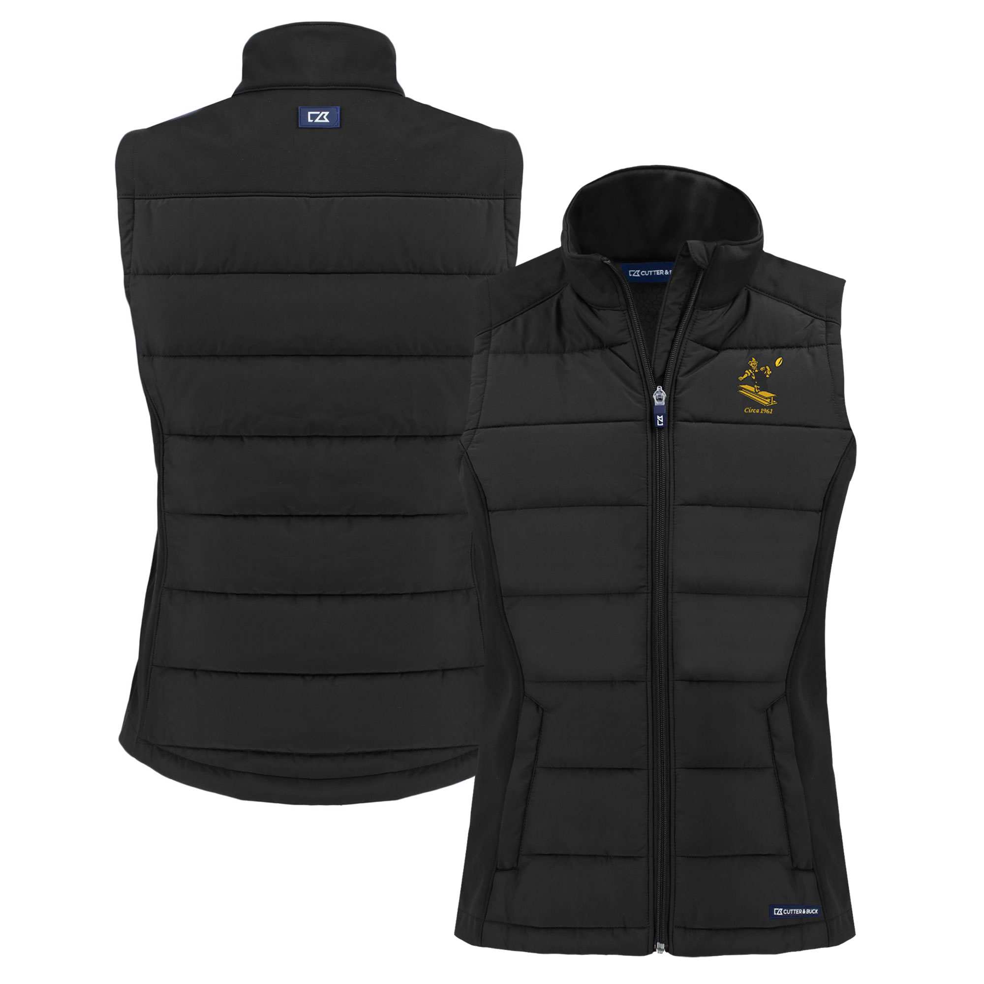 Women's Cutter & Buck Black Pittsburgh Steelers Throwback Evoke Hybrid Eco Softshell Recycled Full-Zip Vest