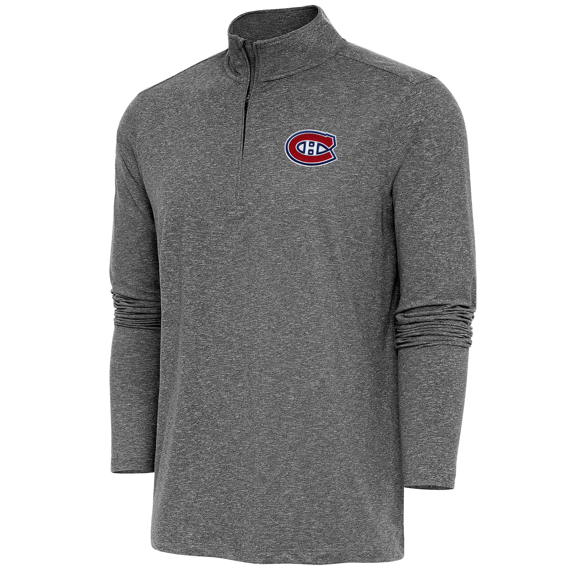 Men's Antigua Heather Black Montreal Canadiens Hunk Quarter-Zip Pullover Top
