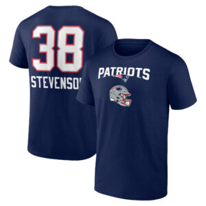 Men's Rhamondre Stevenson Navy New England Patriots Team Wordmark Player Name & Number T-Shirt