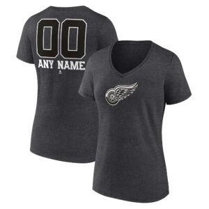 Women's Charcoal Detroit Red Wings Monochrome Personalized Name & Number V-Neck T-Shirt