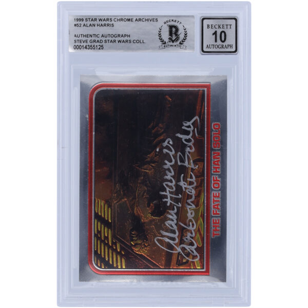 Alan Harris Star Wars Autographed 1999 Topps Chrome Archives #52 BGS Authenticated 10 Card with "Carbonite Body" Inscription