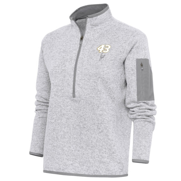 Women's Antigua Heather Gray Erik Jones Fortune Half-Zip Pullover Sweater