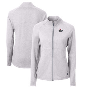 Women's Cutter & Buck Heather Gray Rocket City Trash Pandas Adapt Eco Knit Heather Recycled Full-Zip Jacket