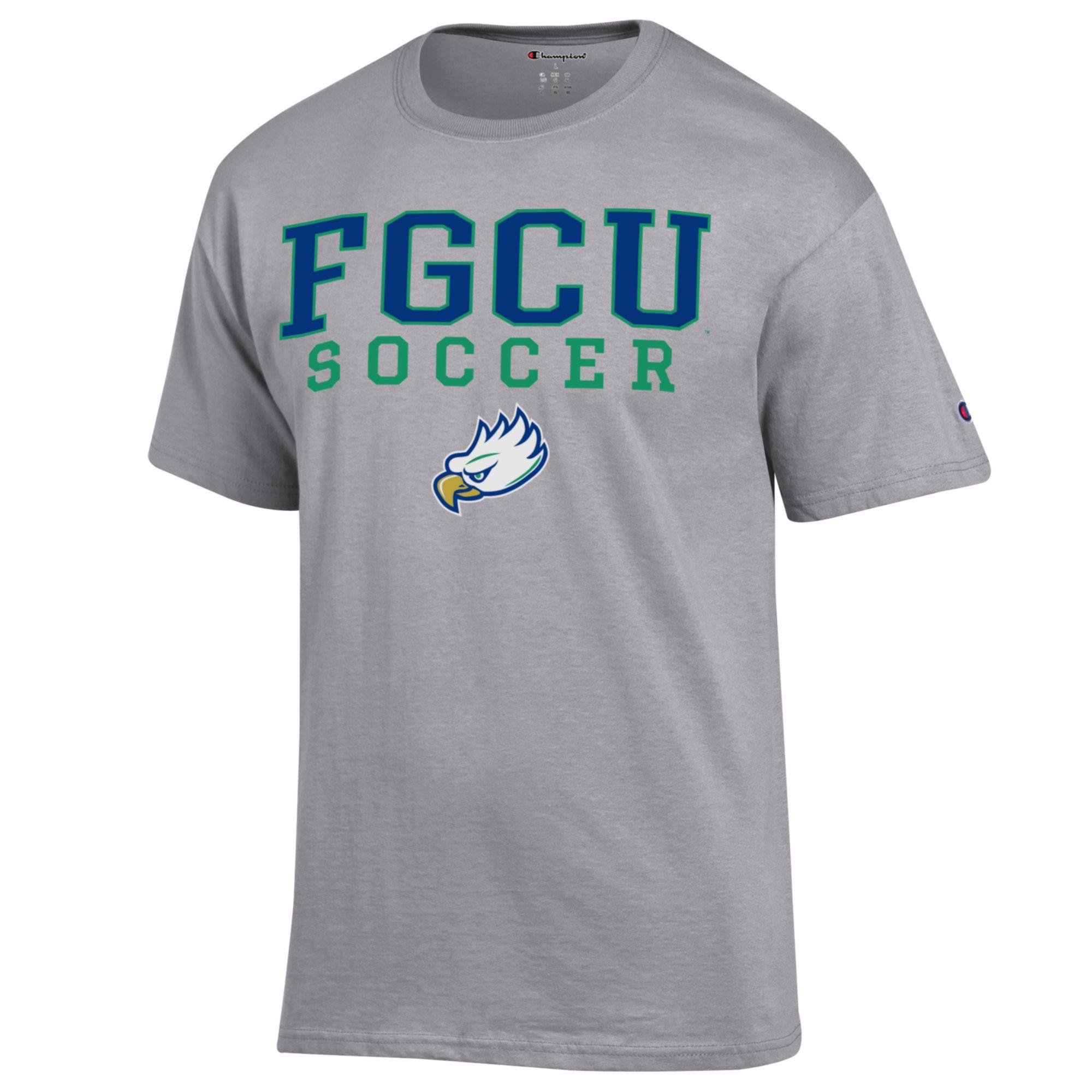 Men's Champion Gray Florida Gulf Coast Eagles Soccer Stack Logo Powerblend T-Shirt - Image 6