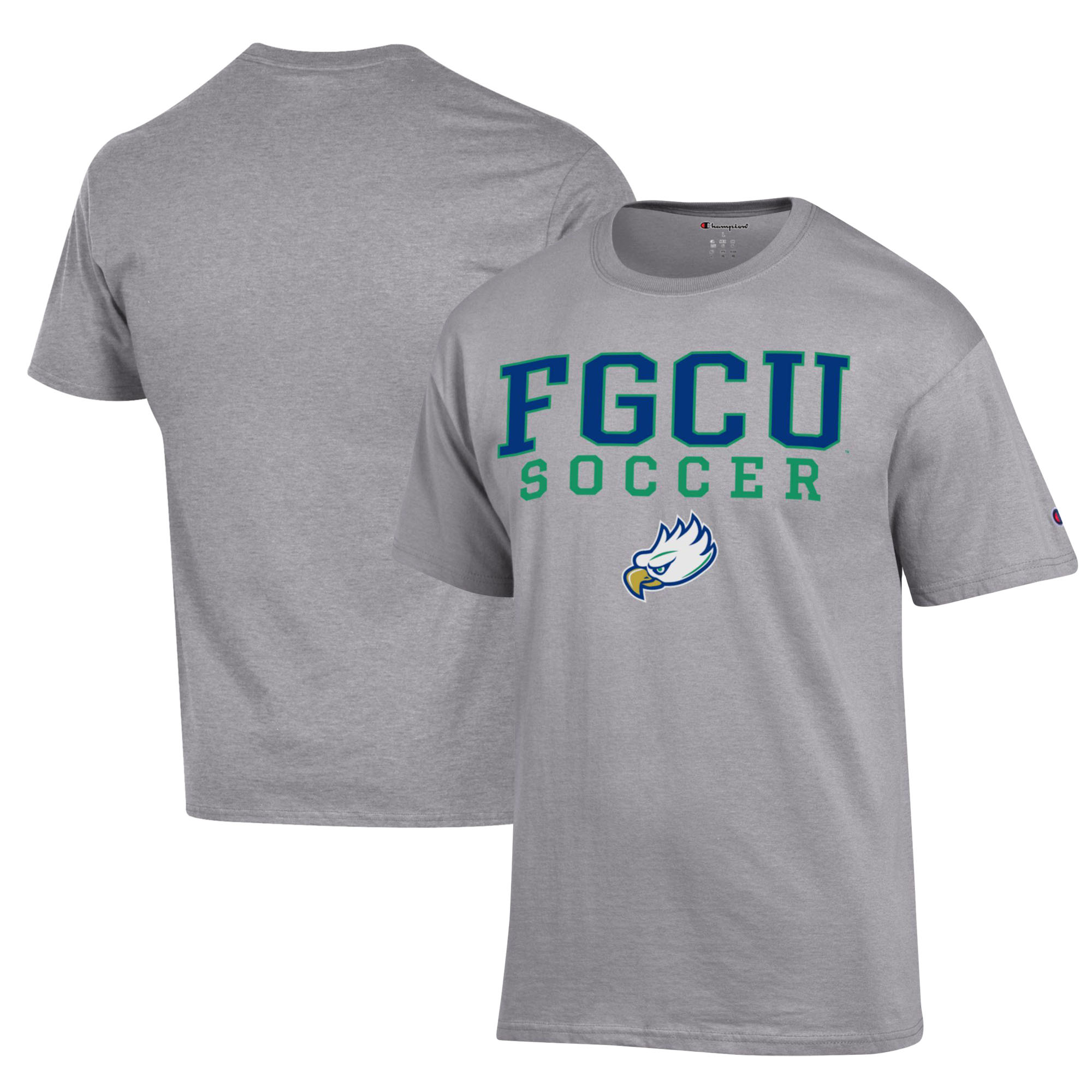 Men's Champion Gray Florida Gulf Coast Eagles Soccer Stack Logo Powerblend T-Shirt