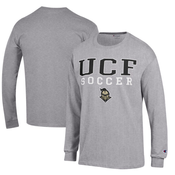 Men's Champion Heather Gray UCF Knights Soccer Stacked Logo Long Sleeve T-Shirt - Image 5