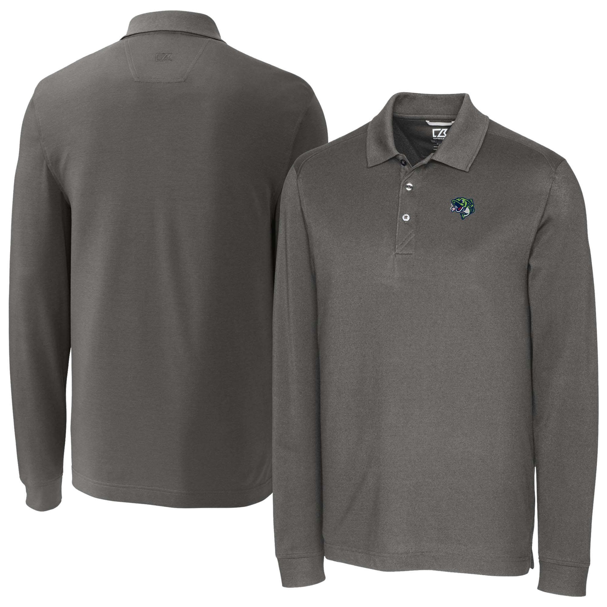 Men's Cutter & Buck Gray Gwinnett Stripers DryTec Advantage Tri-Blend Pique Long Sleeve Polo - Image 2