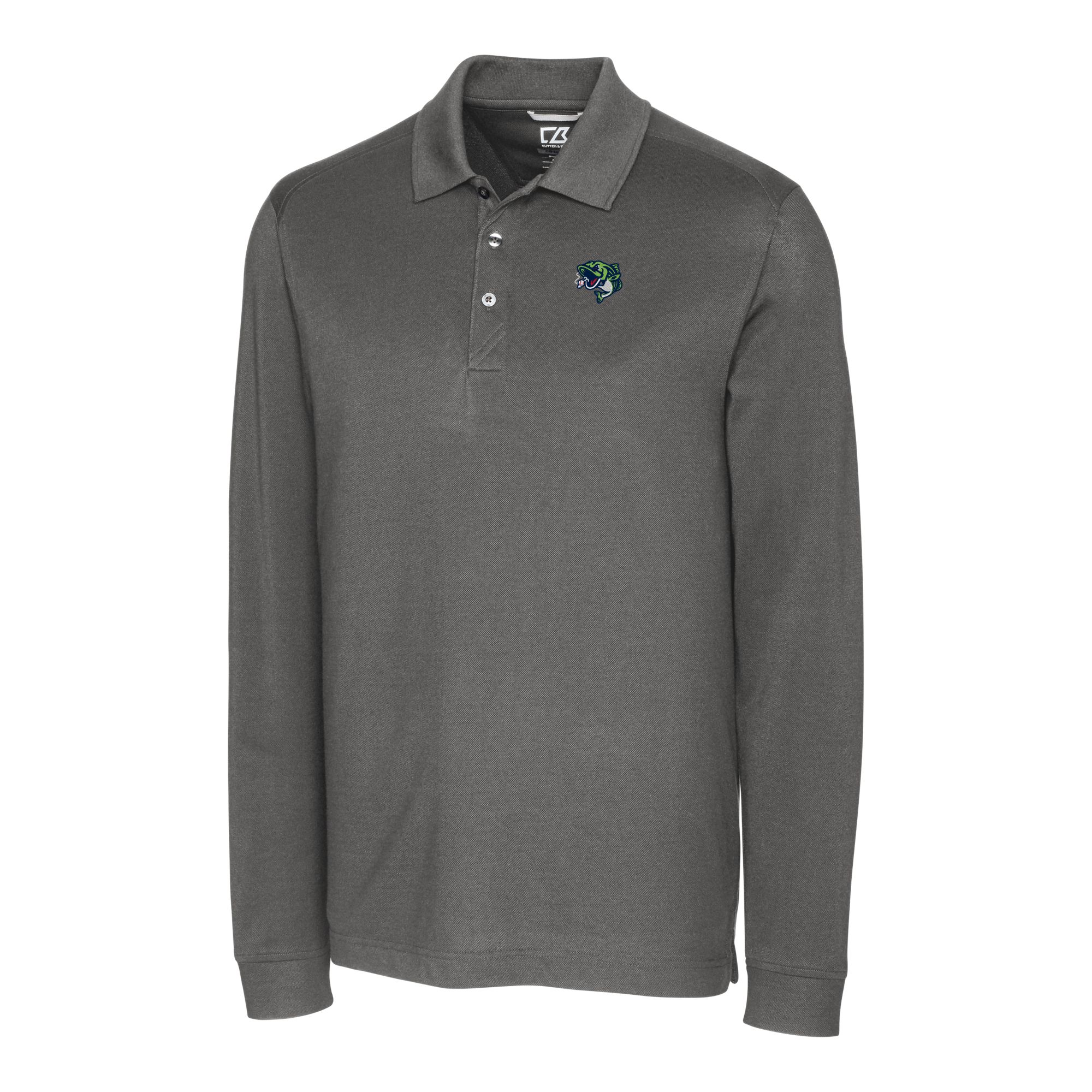 Men's Cutter & Buck Gray Gwinnett Stripers DryTec Advantage Tri-Blend Pique Long Sleeve Polo - Image 3