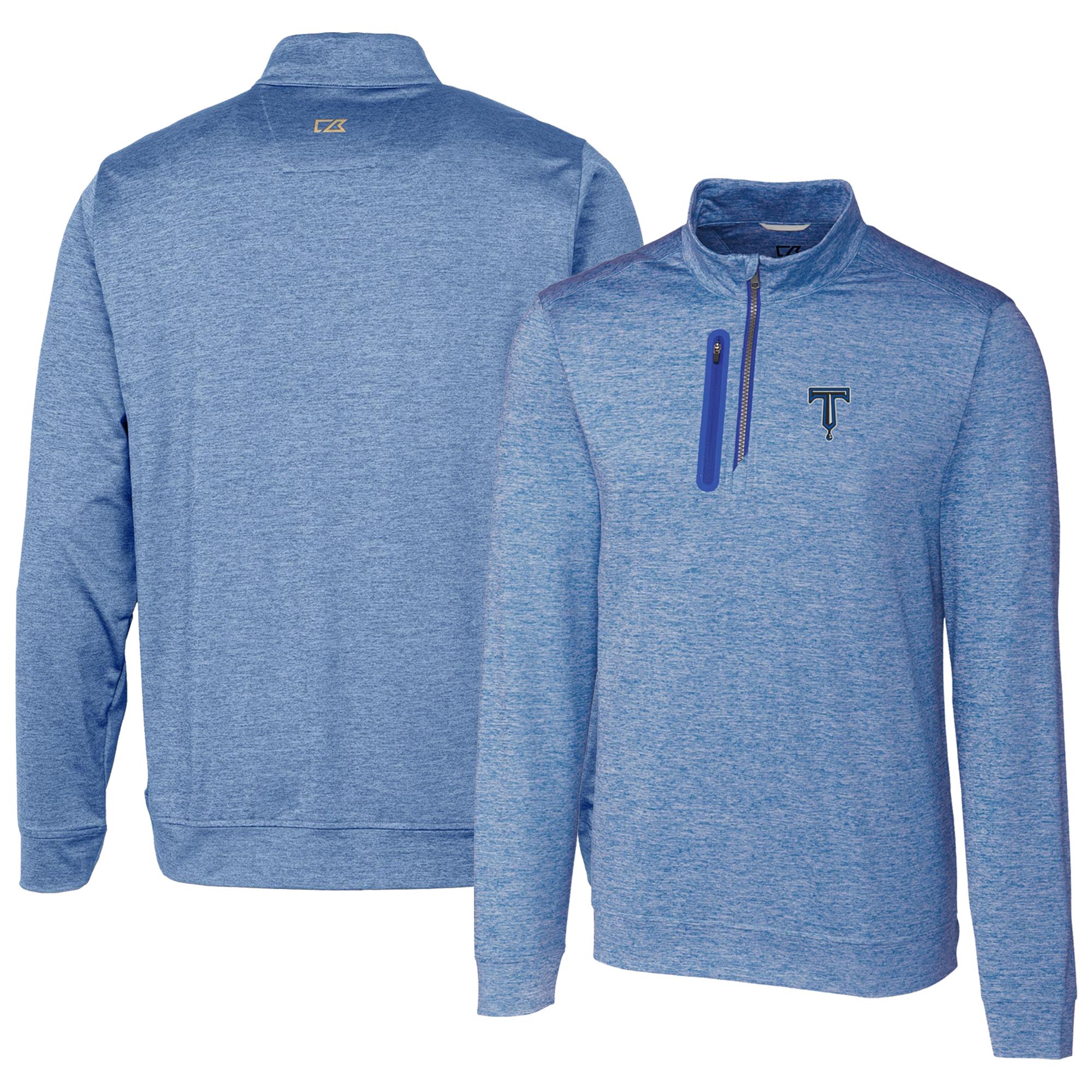 Men's Cutter & Buck Blue Tulsa Drillers Stealth Heathered Quarter-Zip Top