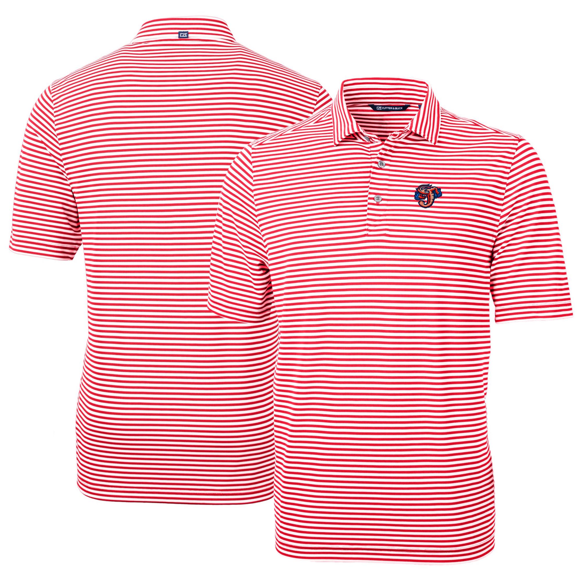 Men's Cutter & Buck Red Jacksonville Jumbo Shrimp DryTec Virtue Eco Pique Stripe Recycled Polo