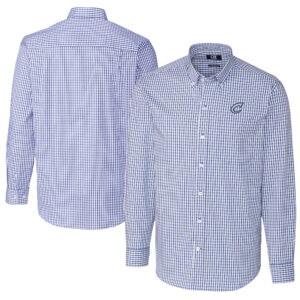 Men's Cutter & Buck  Blue Columbus Clippers Big & Tall Easy Care Stretch Gingham Long Sleeve Button-Down Shirt