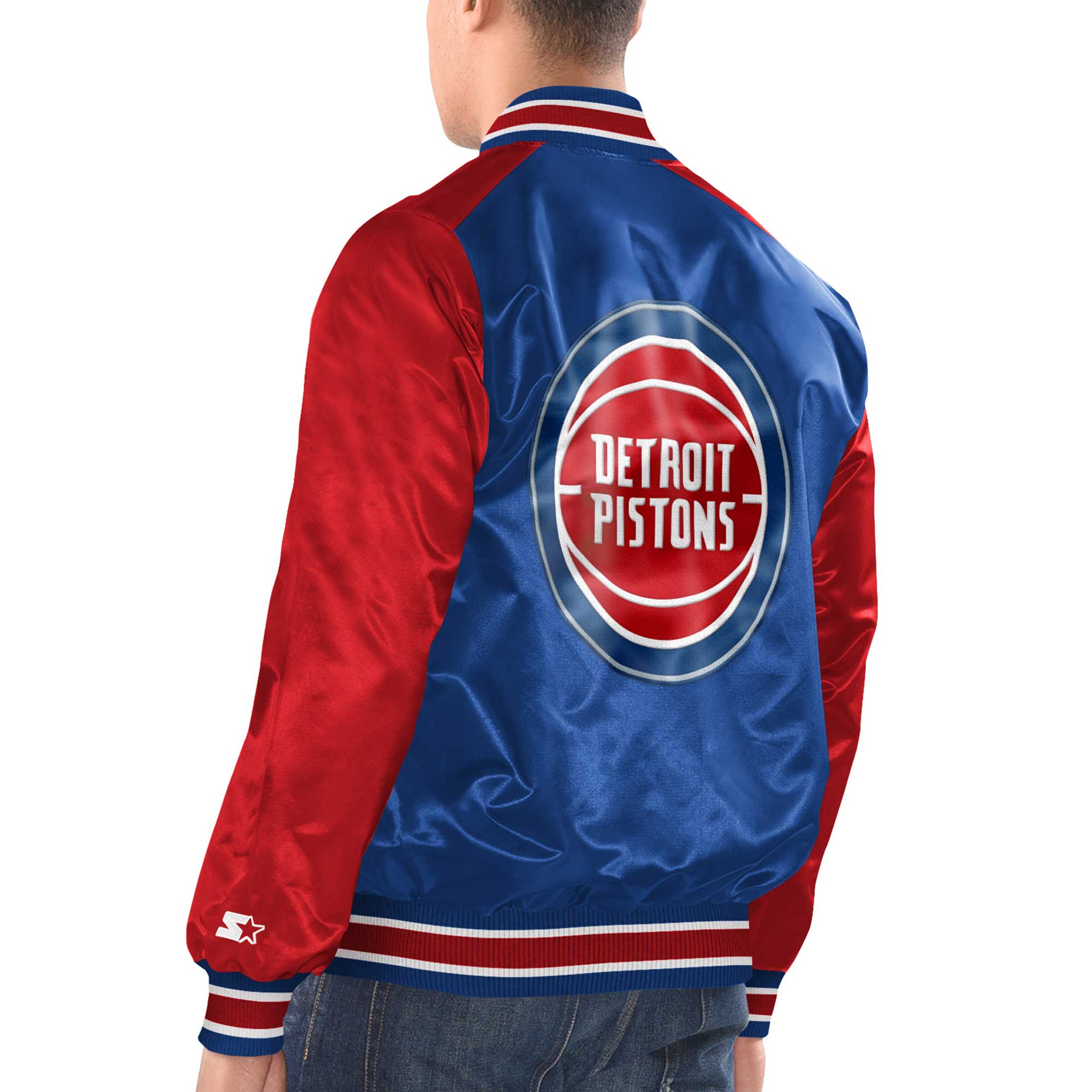 Men's Starter Royal/Red Detroit Pistons Renegade Satin Full-Snap Varsity Jacket - Image 7