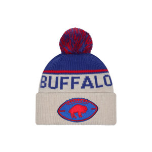 Men's New Era Stone Buffalo Bills NFL Sideline Historic Cuffed Knit Hat with Pom