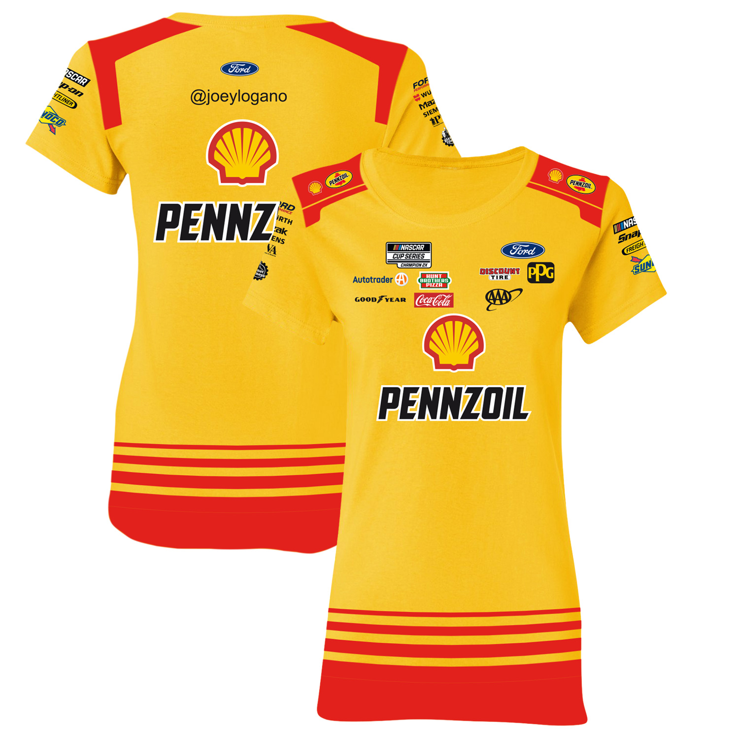 Women's Team Penske Yellow/Red Joey Logano Shell-Pennzoil Uniform T-Shirt
