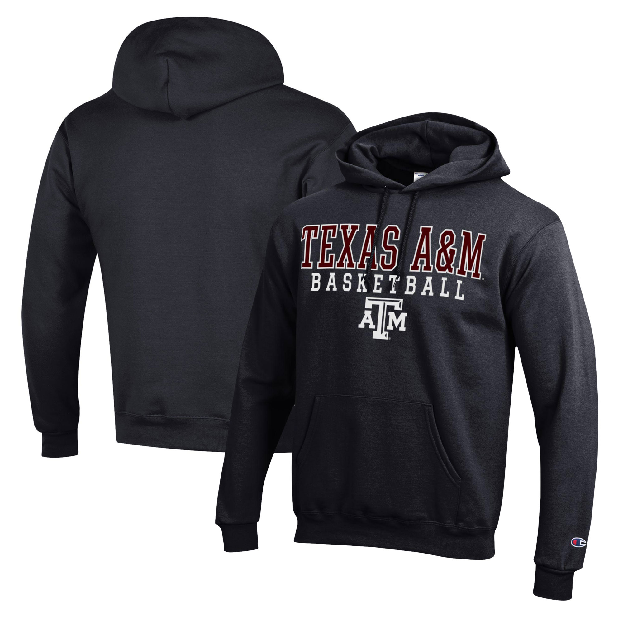 Men's Champion Black Texas A&M Aggies Basketball Stack Pullover Hoodie - Image 2