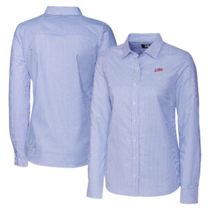 Women's Cutter & Buck  Royal SMU Mustangs Vault Stretch Oxford Stripe Long Sleeve Tri-Blend Button-Up Dress Shirt